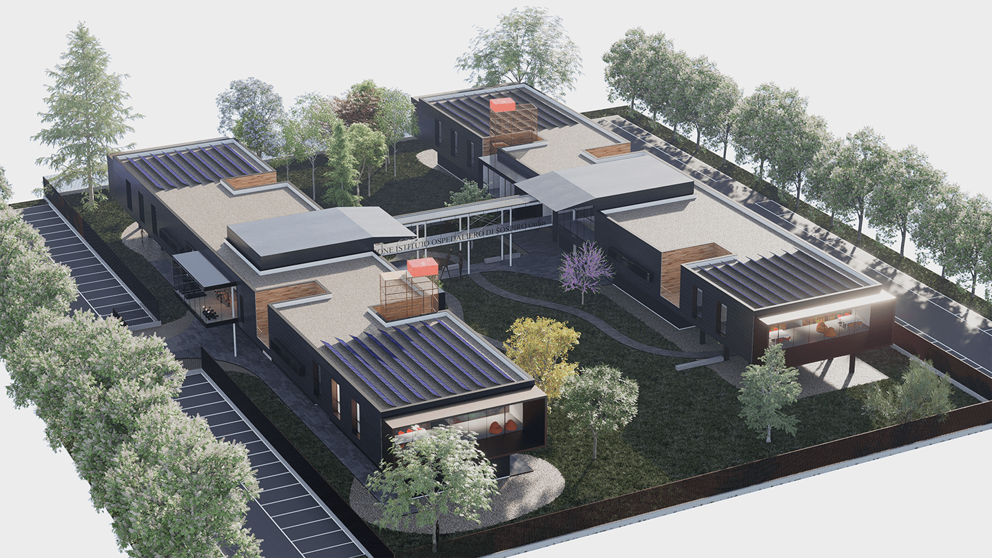 render 3d del centro nazionale autismo